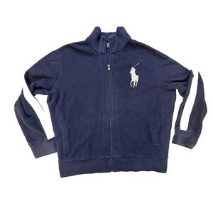 Polo Ralph Lauren Full Zip Sweatshirt Mens XL Blue Track Fleece Big Pony Stripes